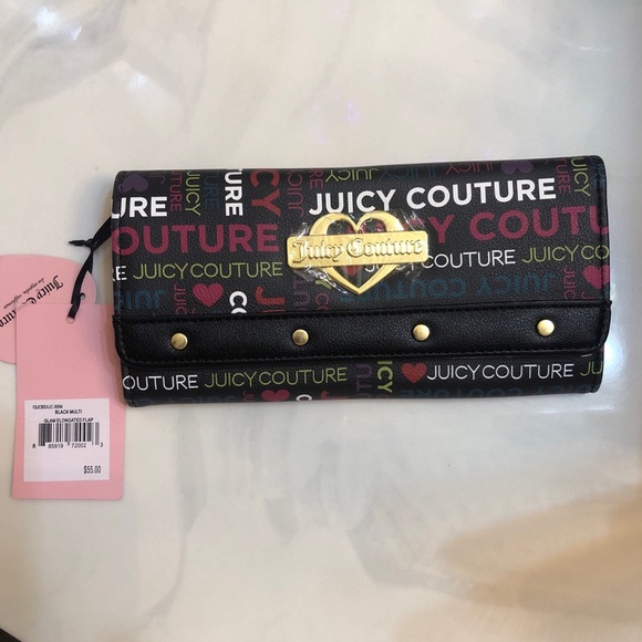Juicy Couture Black Multi Faux Leather Glam Elongated Flap Wallet NWT - Picture 2 of 13
